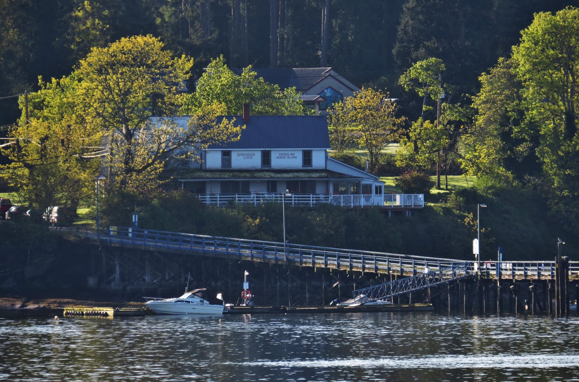 Springwater Lodge and MIner's Bay Dock on Mayne Island.  Photo by Lorie Brown