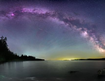 The milky way above Fishboat Bay in Victoria, BC