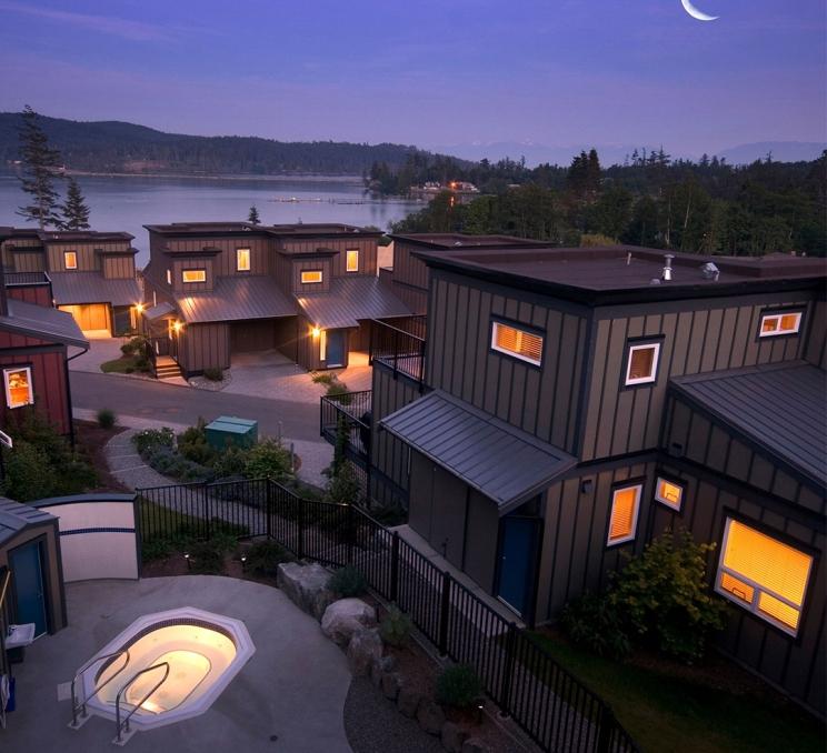 Sooke Harbour Resort & Marina at dusk, just outside of Victoria, BC