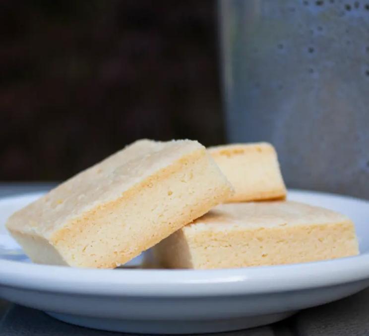 A plate of three shortbread cookies from Martha's Delectables, a local favourite bakery in Victoria, BC