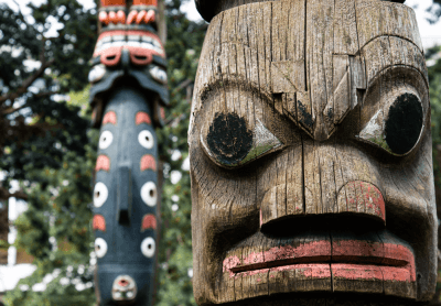 Thunderbird Park totem pole in Victoria, BC