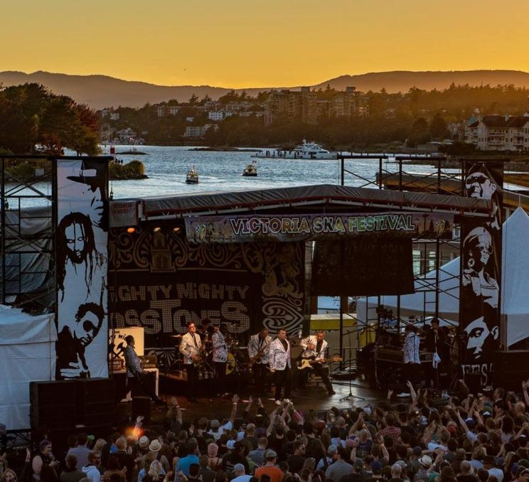 A sunset performance at Ship Point on the Inner Harbour at Victoria Ska & Reggae Festival in Victoria, BC