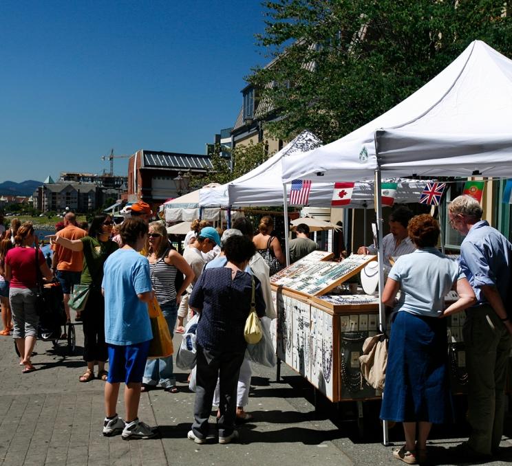 A crowd at Bastion Square Market in Victoria, BC