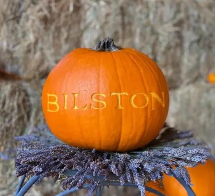 A pumpkin sits atop lavender at Bilston Creek Farm in Victoria, BC