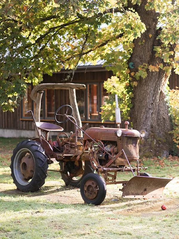 A tractor at Bilston Creek Farm in Victoria, BC