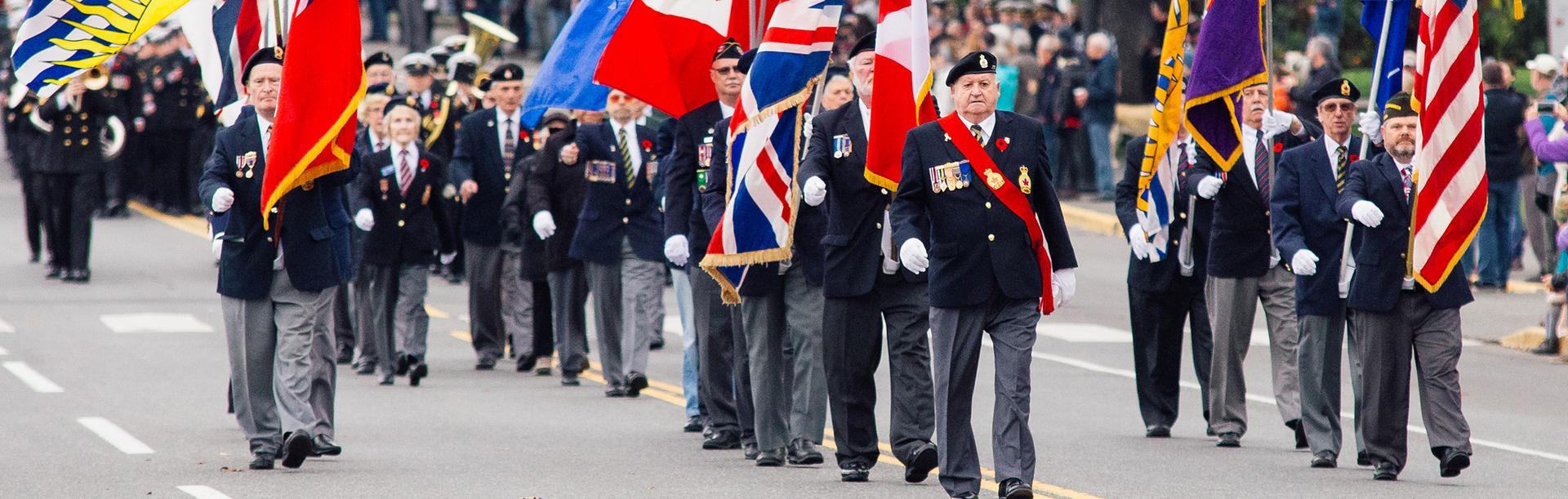 A parade during Remembrance Day in Victoria, BC