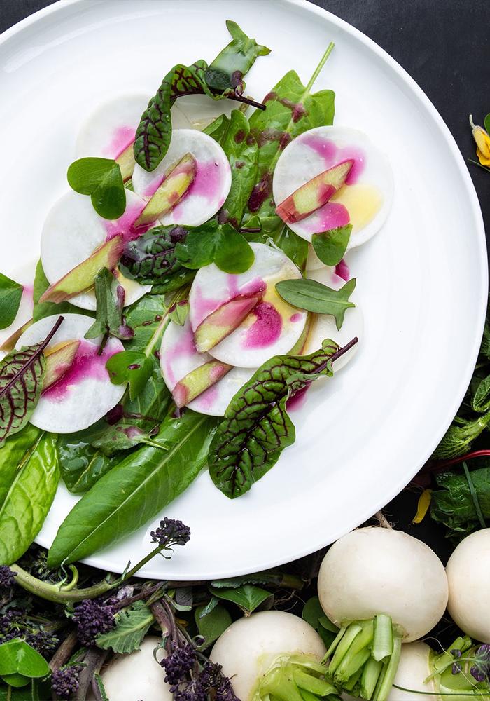 A salad plated at The Courtney Room in Victoria, BC