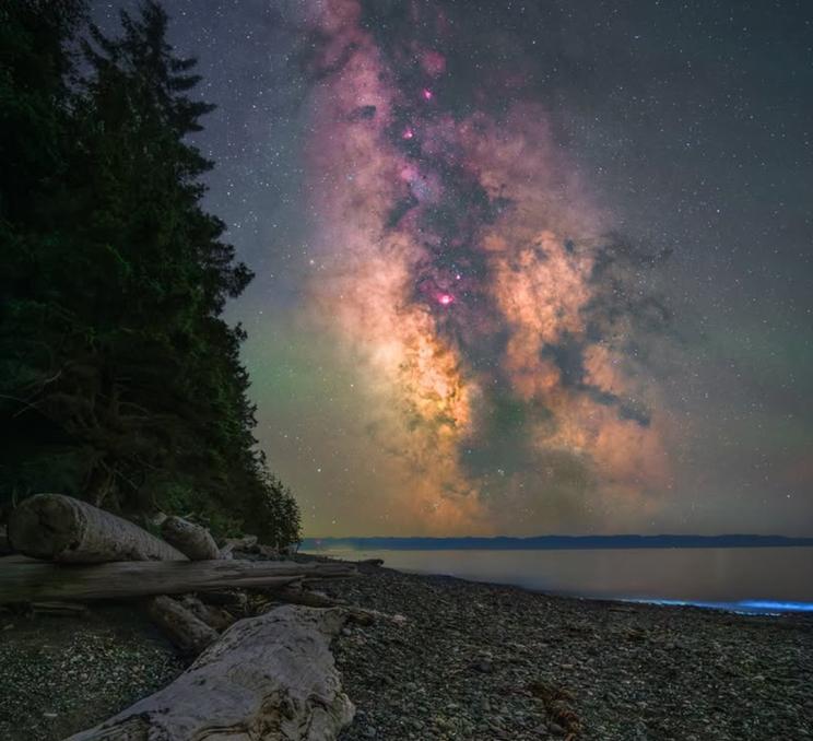 The Milky Way rises of China Beach in Greater Victoria, BC