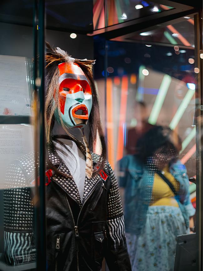 An Indigenous display at the Beyond the Beat Exhibit at the Royal BC Museum in Victoria, BC
