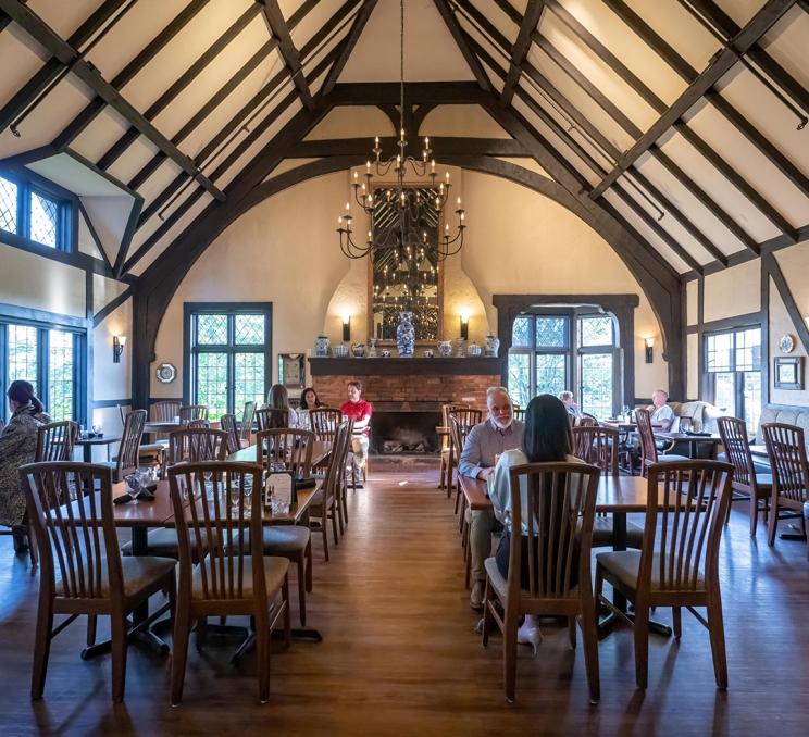 The interior of the main dining hall at Fireside Grill in Victoria, BC
