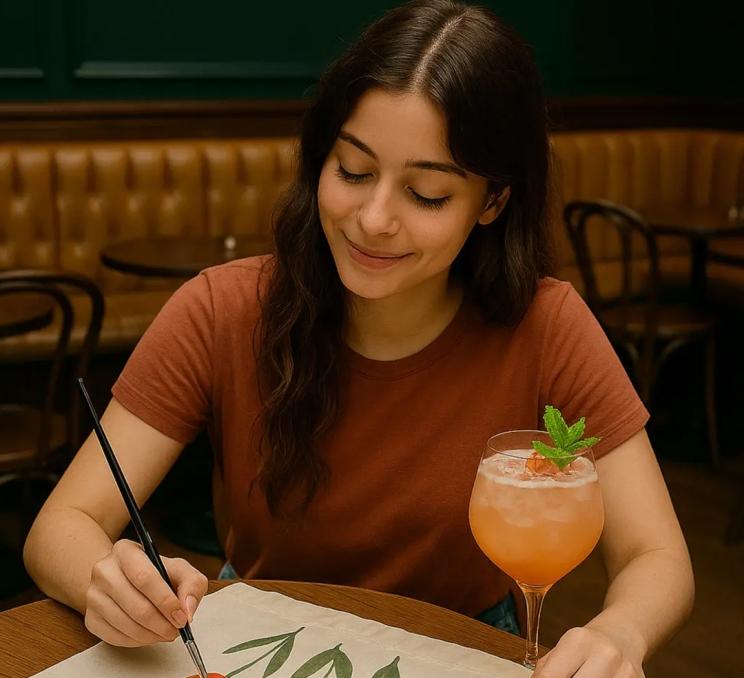A woman painting during art night at LURE in Victoria, BC