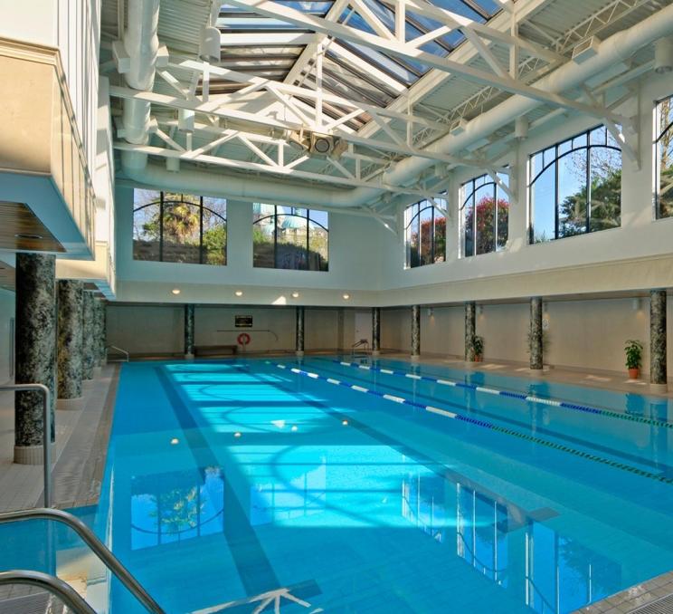 A swimming pool at the Victoria Athletic Club at the Hotel Grand Pacific in Victoria, BC