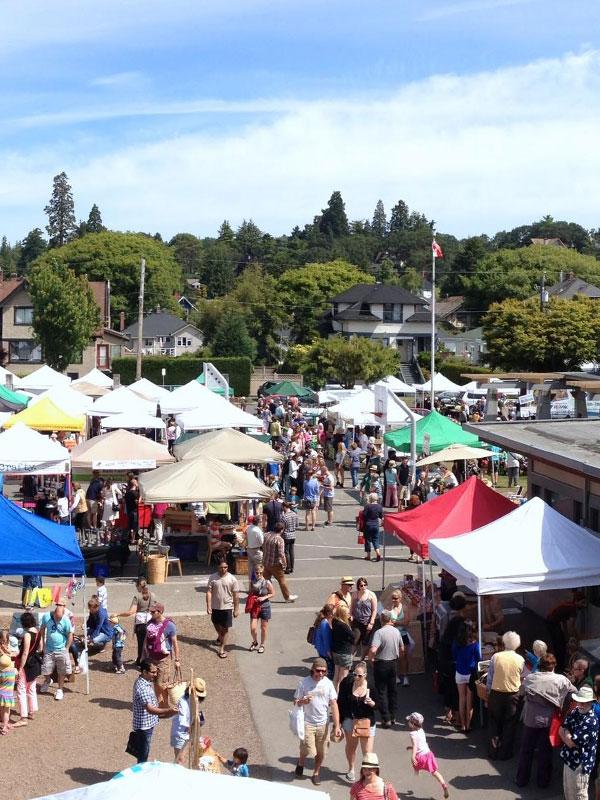 A view from above of Moss Street Market in Victoria, BC's Fairfield neighbourhood
