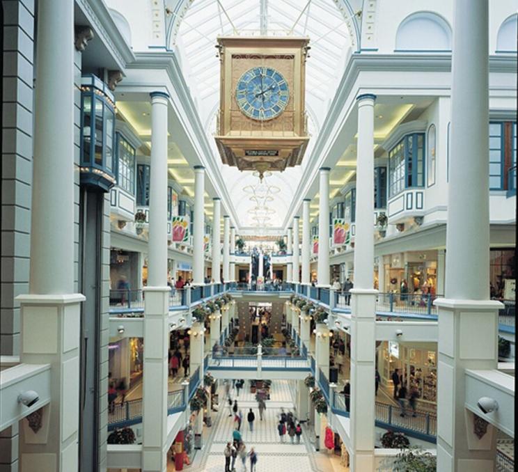 Multi level view of the Bay Centre shopping centre downtown Victoria BC