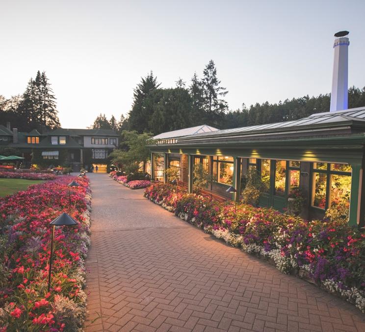 A walkway through The Butchart Gardens in Victoria, BC