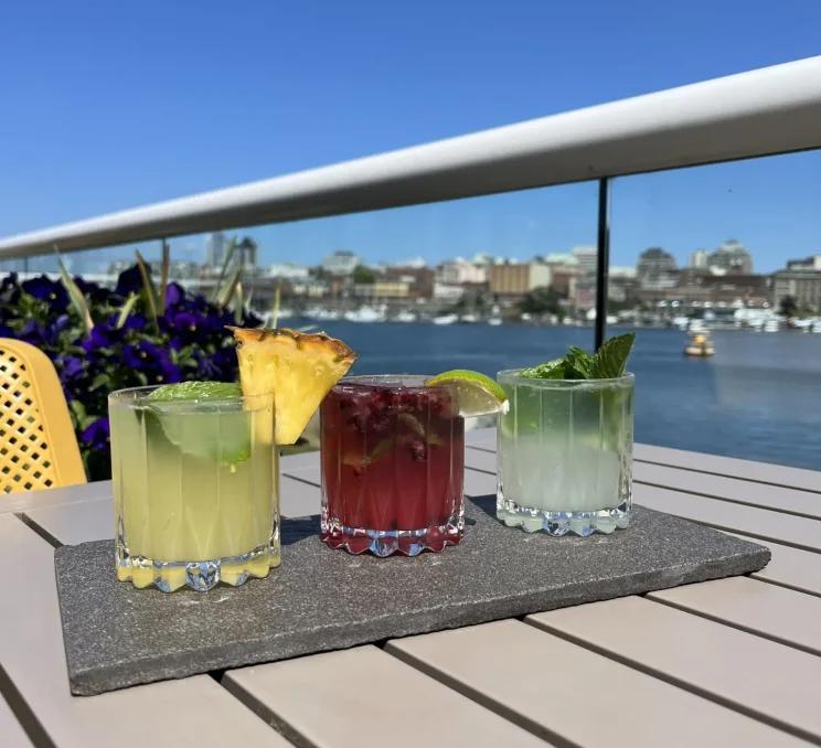 A lineup of mojitos at AURA located at Inn at Laurel Point in Victoria