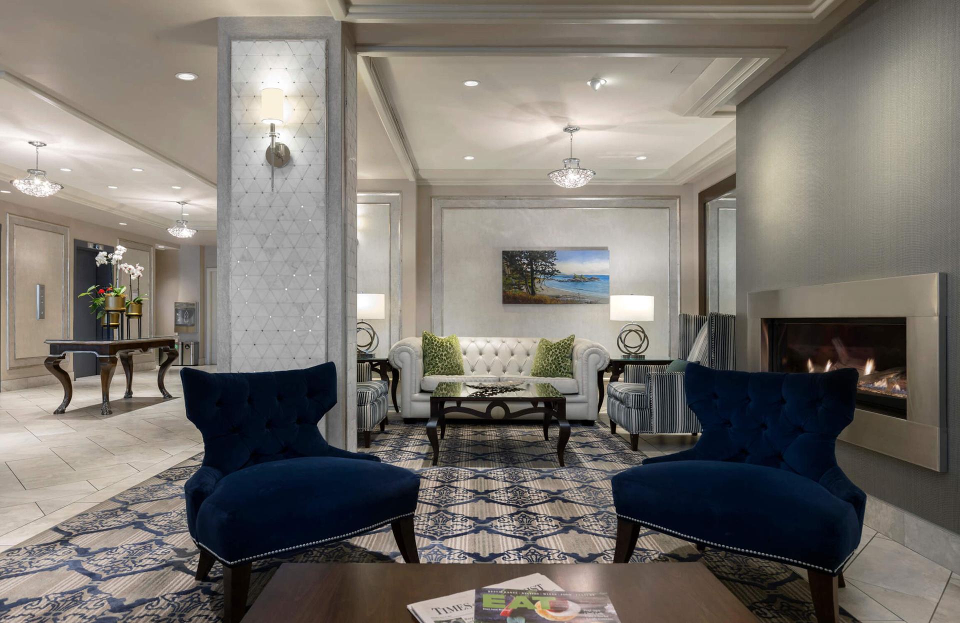 This cozy nook is a great spot to sit with a coffee and your laptop!