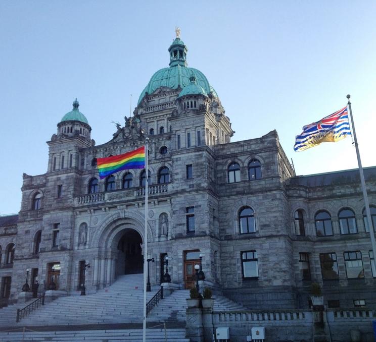 Pride flags at Parliament Building