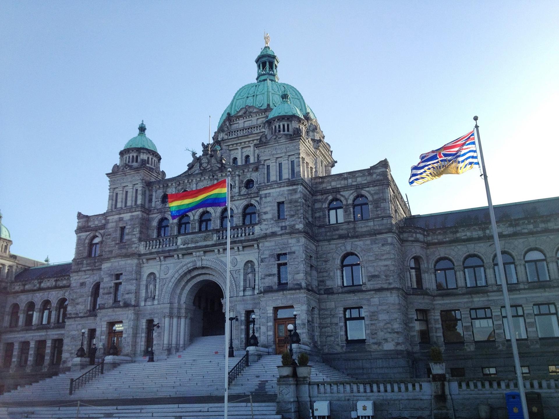 Pride flags at Parliament Building