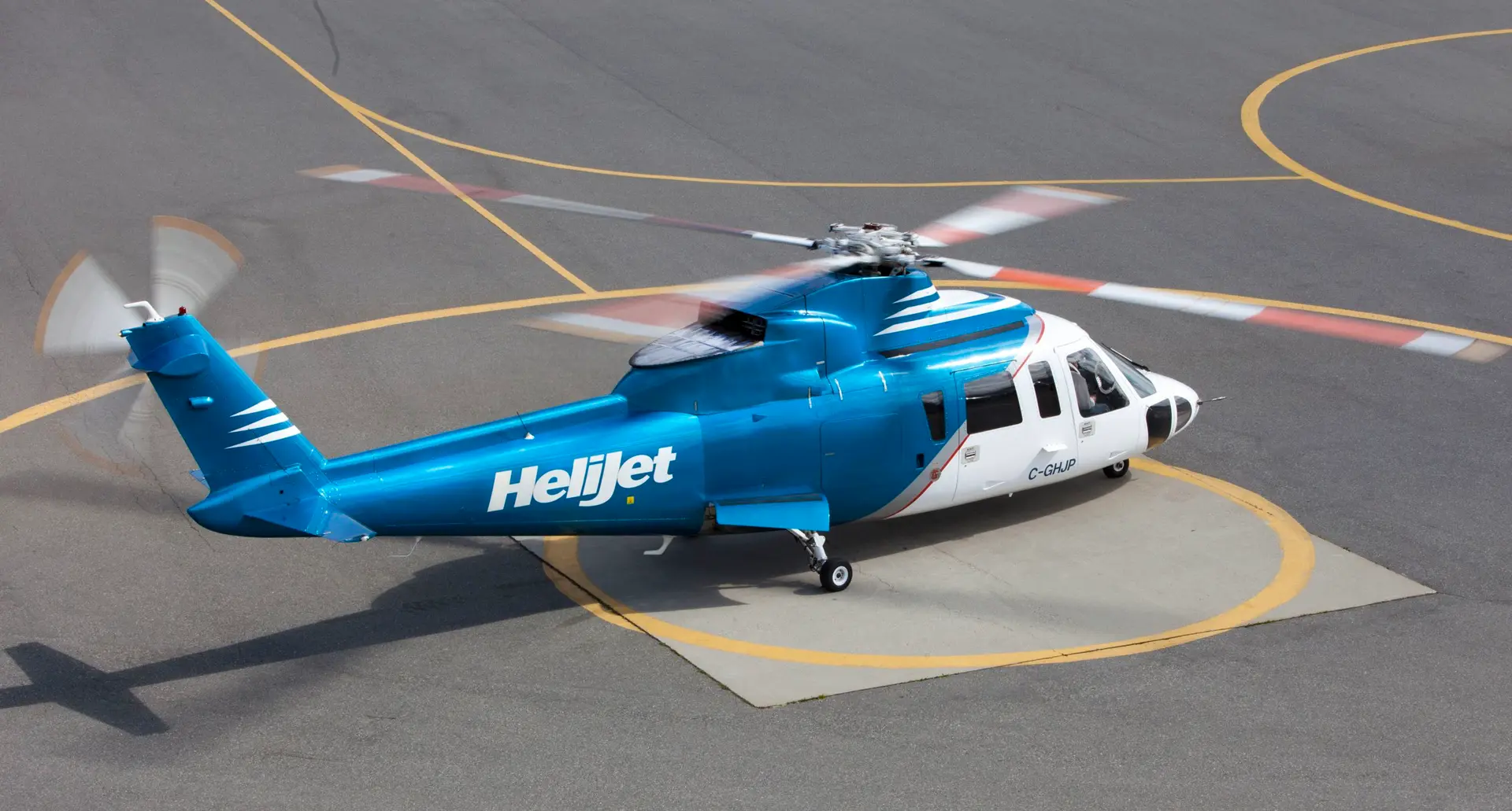 Helijet Sikorsky S76 Helicopter Prepares for Take-Off