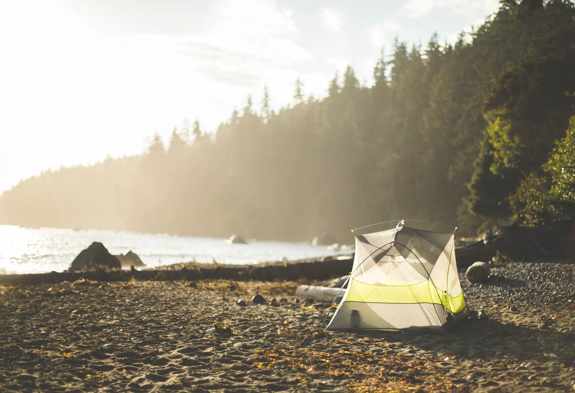 A tent on Mystic Beach in Victoria, BC