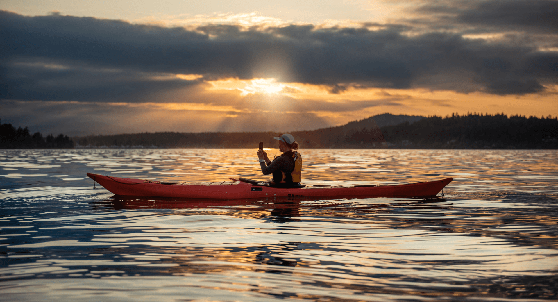 A kayaker in the water in Sidney, BC