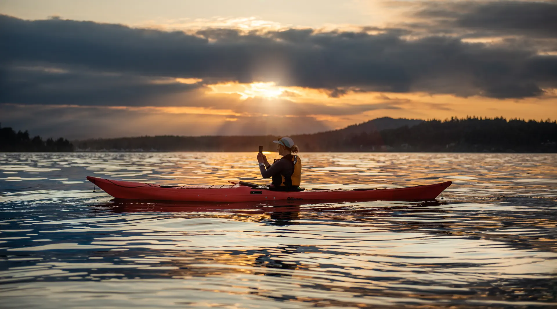 A kayaker in the water in Sidney, BC
