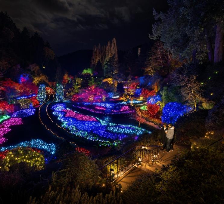 Butchart Gardens lit up with Christmas lights