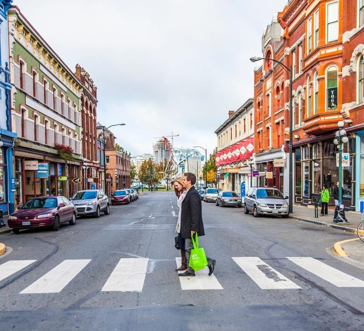 a man and women shopping in downtown Victoria