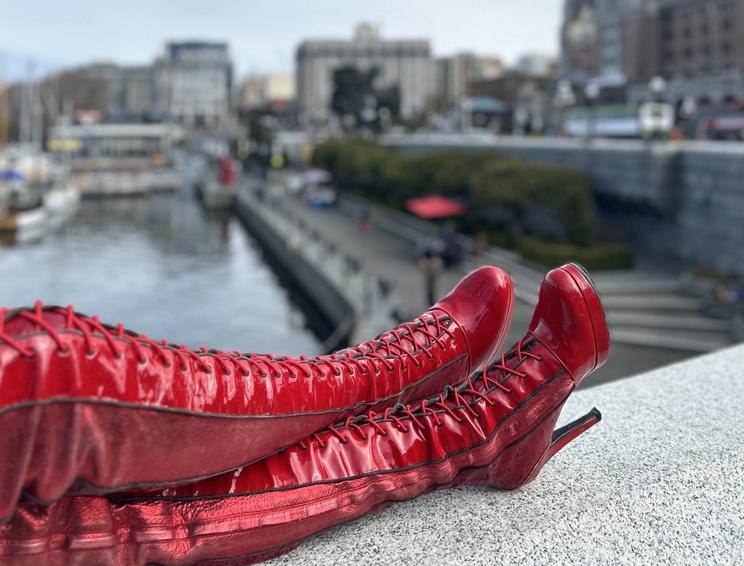 Red boots Kinky Boots musical Royal Theatre Victoria BC overlooking Inner Harbour summer event Victoria