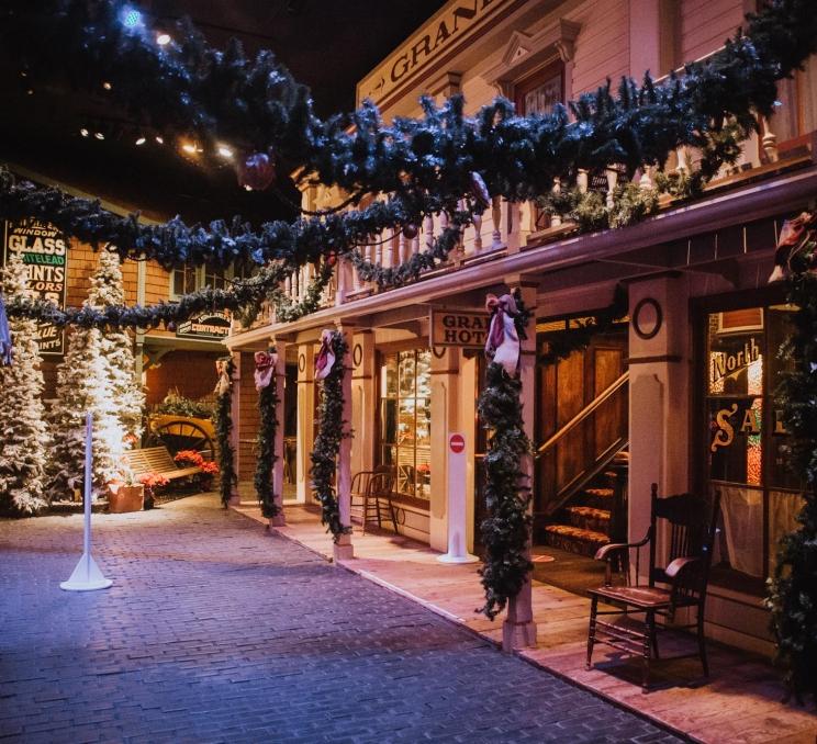 Old Town at the Royal BC Museum is decorated for the holidays in Victoria, BC