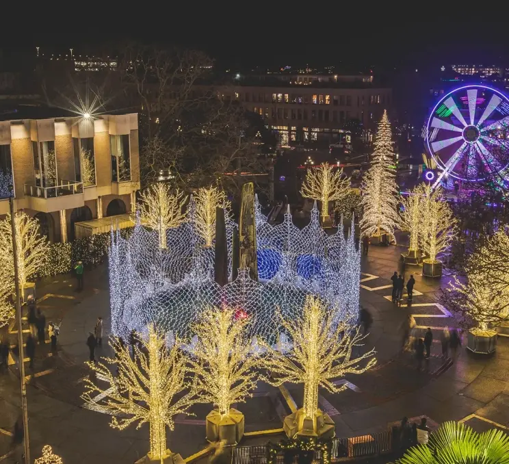 The Lights of Wonder holiday light display illuminated at Centennial Square in downtown Victoria, BC