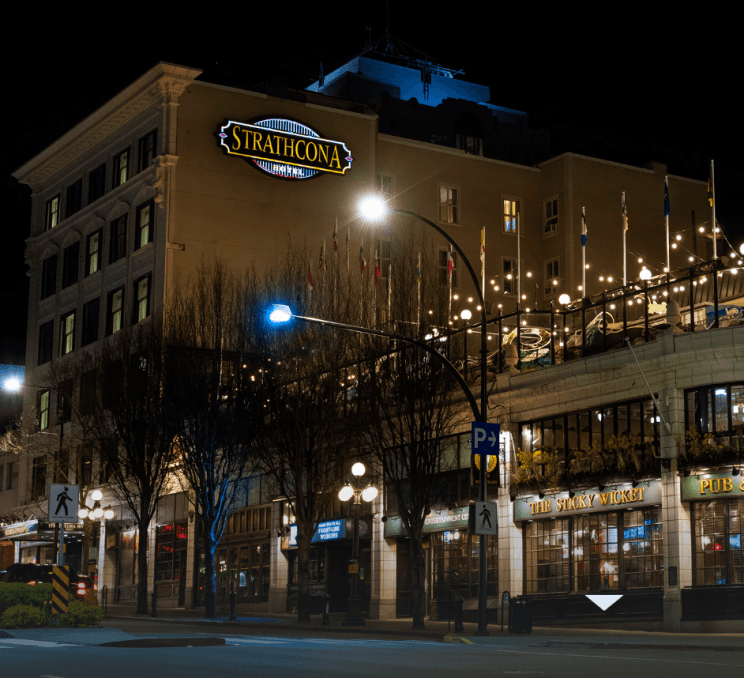 Exterior of the Strathcona Hotel in Victoria.