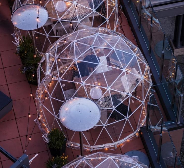 Outdoor dining domes at WinterLure in Victoria, BC