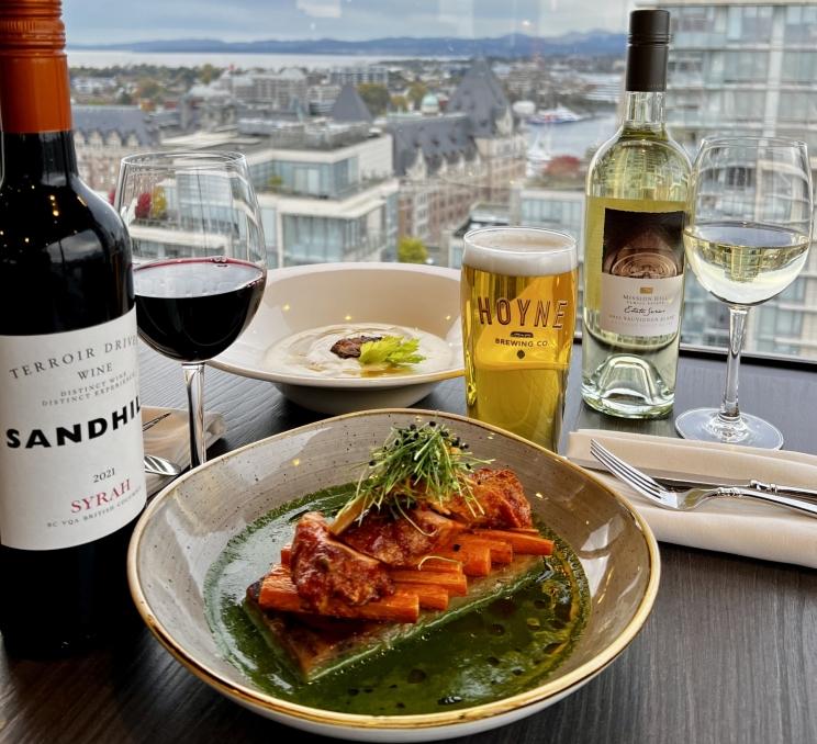 A dinner paired with wine at Vista 18 in Victoria, BC