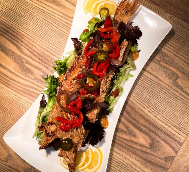 A plate of fish at House of Boateng in Victoria, BC