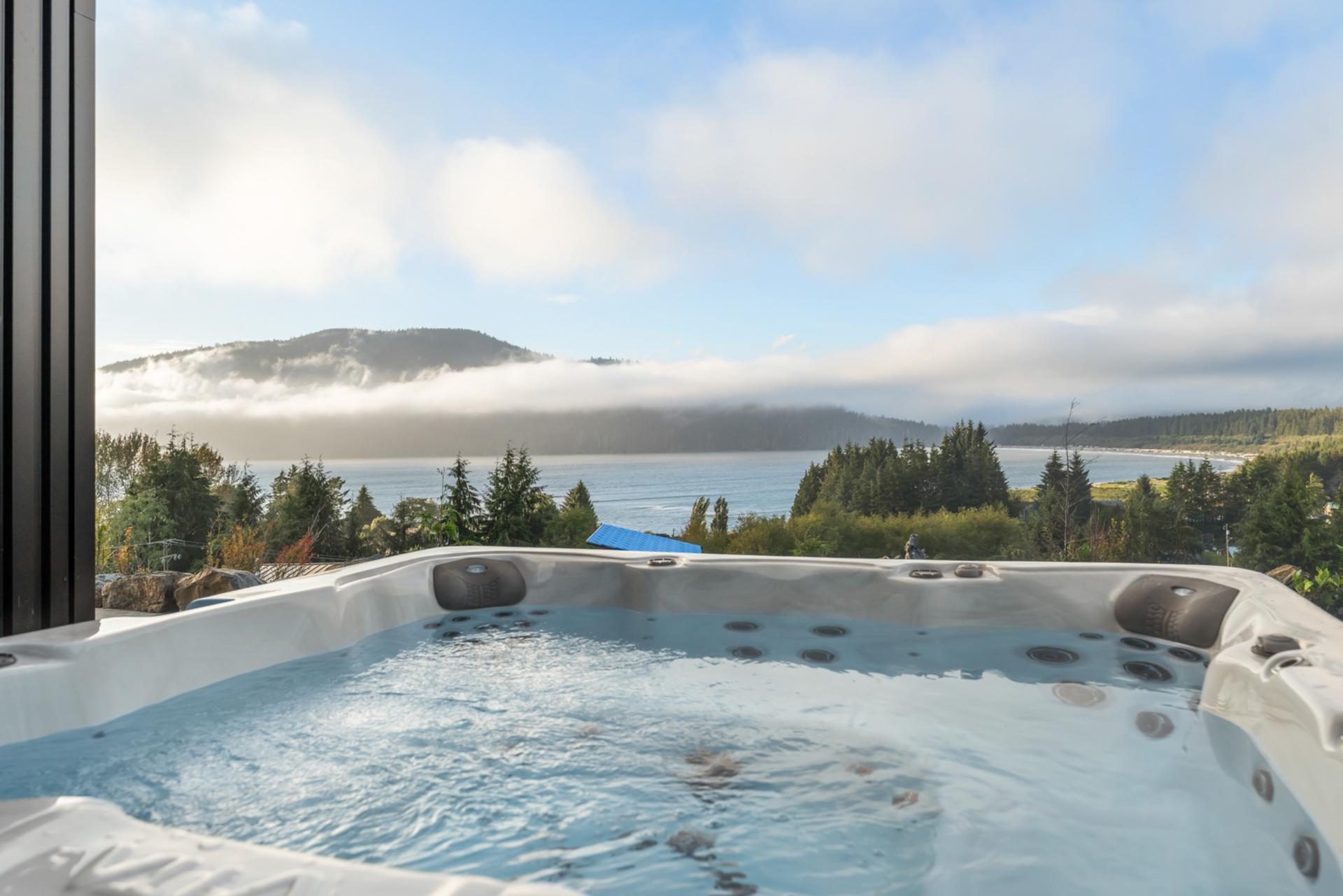 View from The Simple Peak hot tub in Port Renfrew, BC