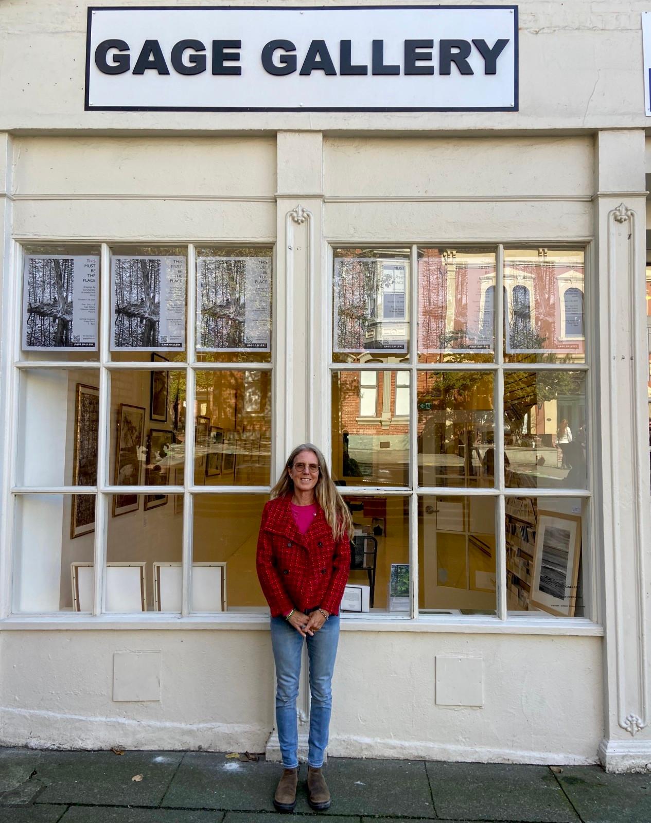 Liz in front of the gallery during her 2024 show.