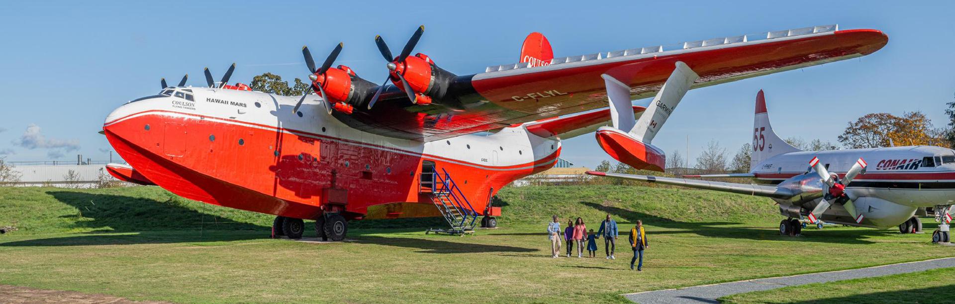 The Hawaii Mars, a red and white water bomber aircraft at the BC Aviation Museum in Victoria, BC