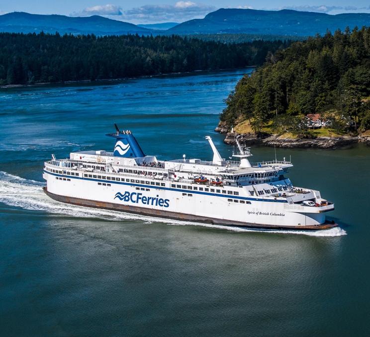 A BC Ferries vessel navigates a passage during a sailing from Vancouver, BC to Victoria, BC