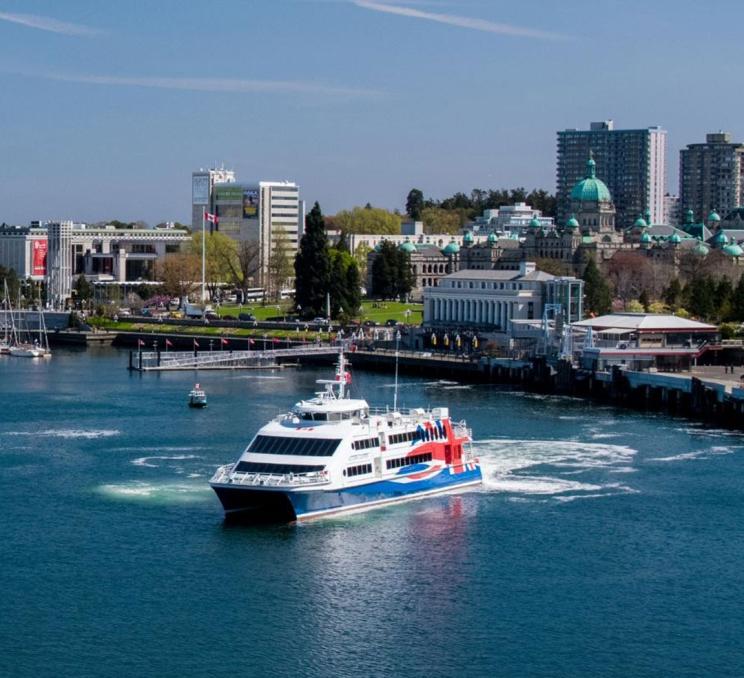 The FRS Clipper, a walk-on ferry, navigating the Inner Harbour of Victoria, BC