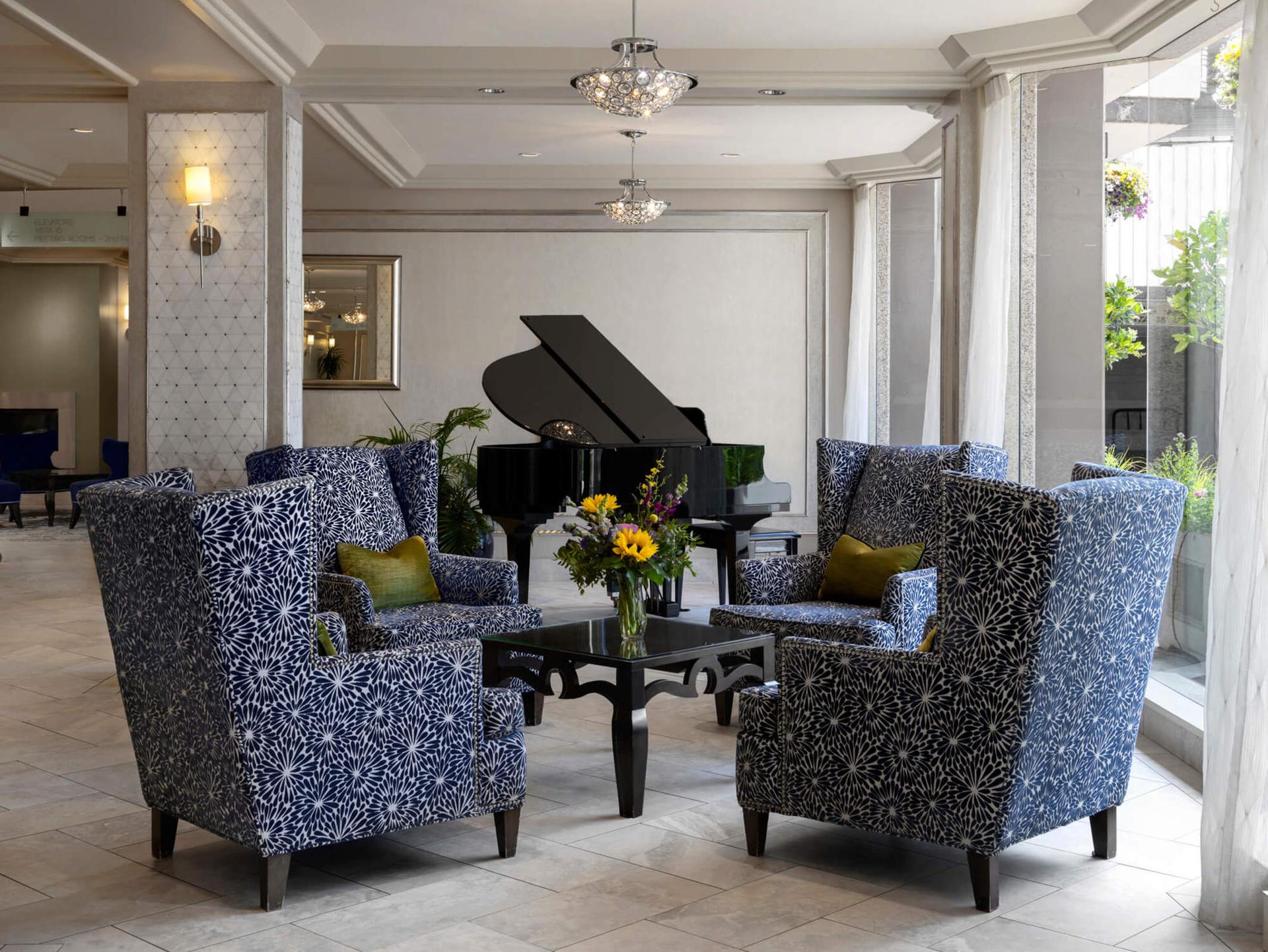 Get cozy in our plush and elegant lobby setting!