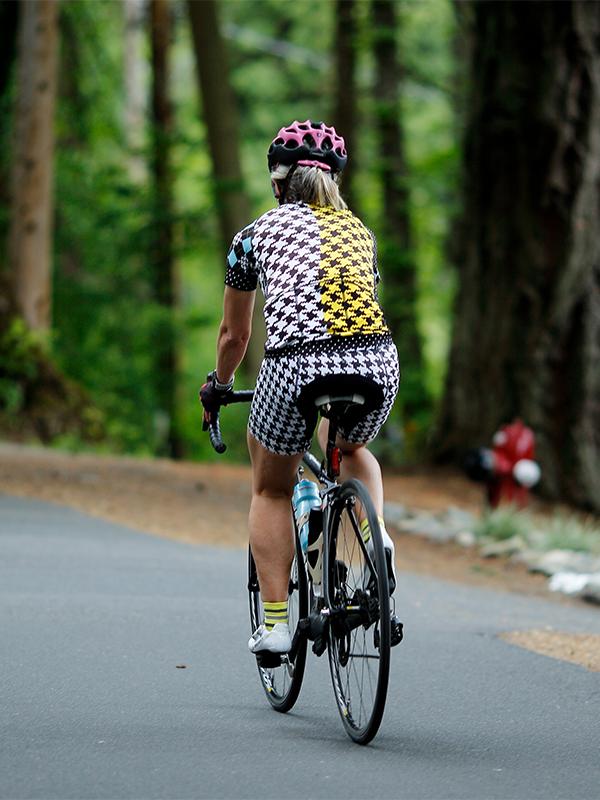 A person rides a bike along the Lochside Regional Trail in Saanich, BC
