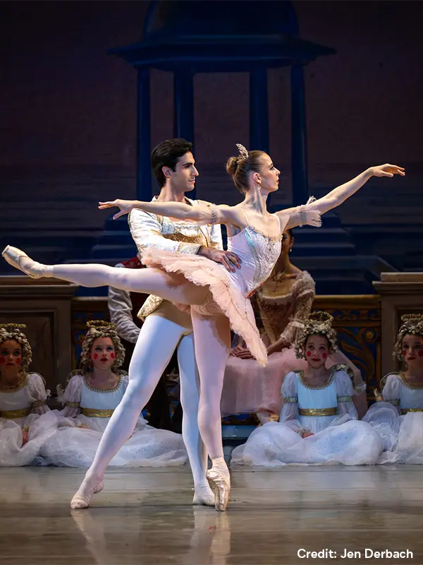 Ballerinas from Royal Winnipeg Ballet perform The Nutcracker on stage.