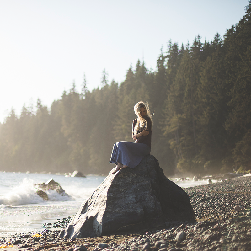 Sitting on a Rock at Mystic Beach, Victoria, BC