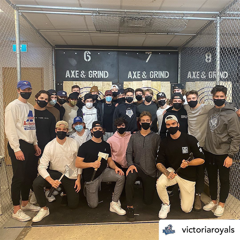 Our local WHL team the Victoria Royals visits Axe and Grind for some axe throwing